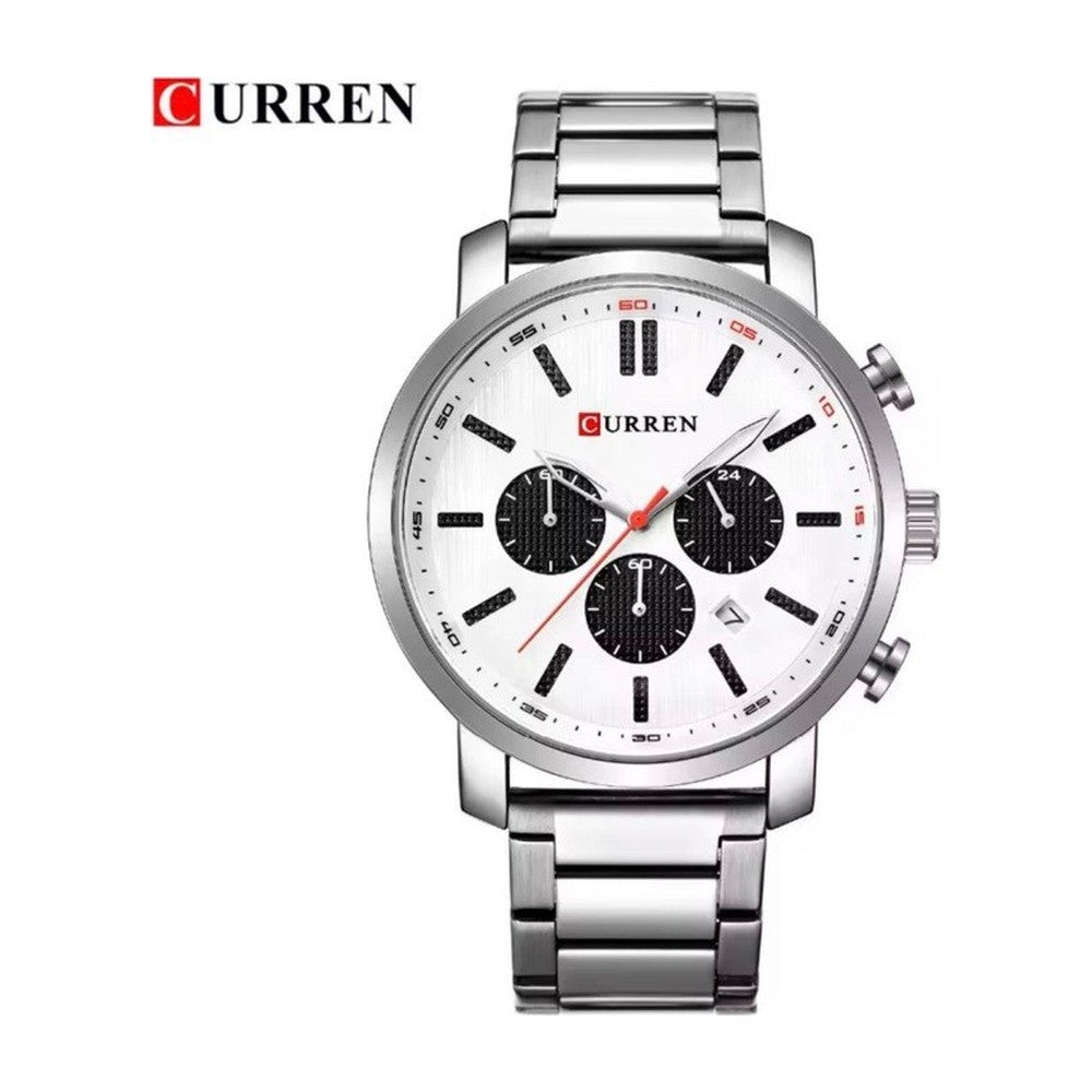 CURREN 8315 Cronógrafo Deportivo en Acero color Plateado / Blanco