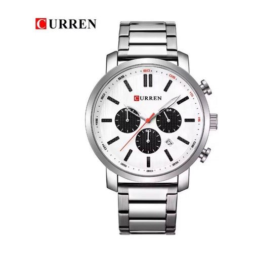 CURREN 8315 Cronógrafo Deportivo en Acero color Plateado / Blanco