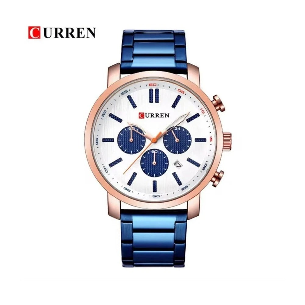 CURREN 8315 Cronógrafo Deportivo en Acero color Azul / Blanco