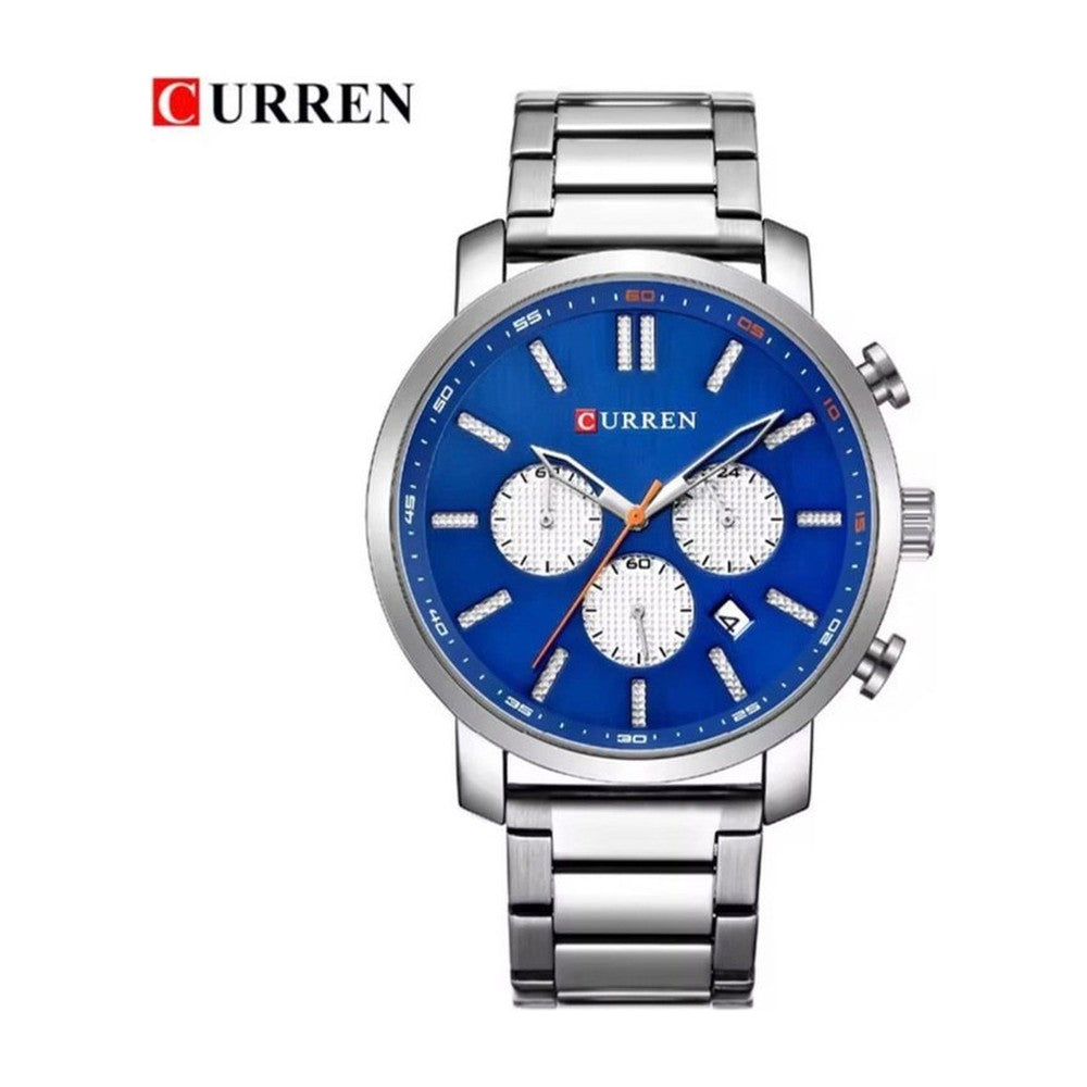 CURREN 8315 Cronógrafo Deportivo en Acero color Plateado / Azul