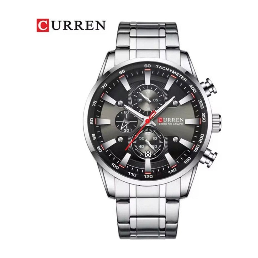 CURREN 8351 Cronógrafo Deportivo en Acero color Plateado / Negro
