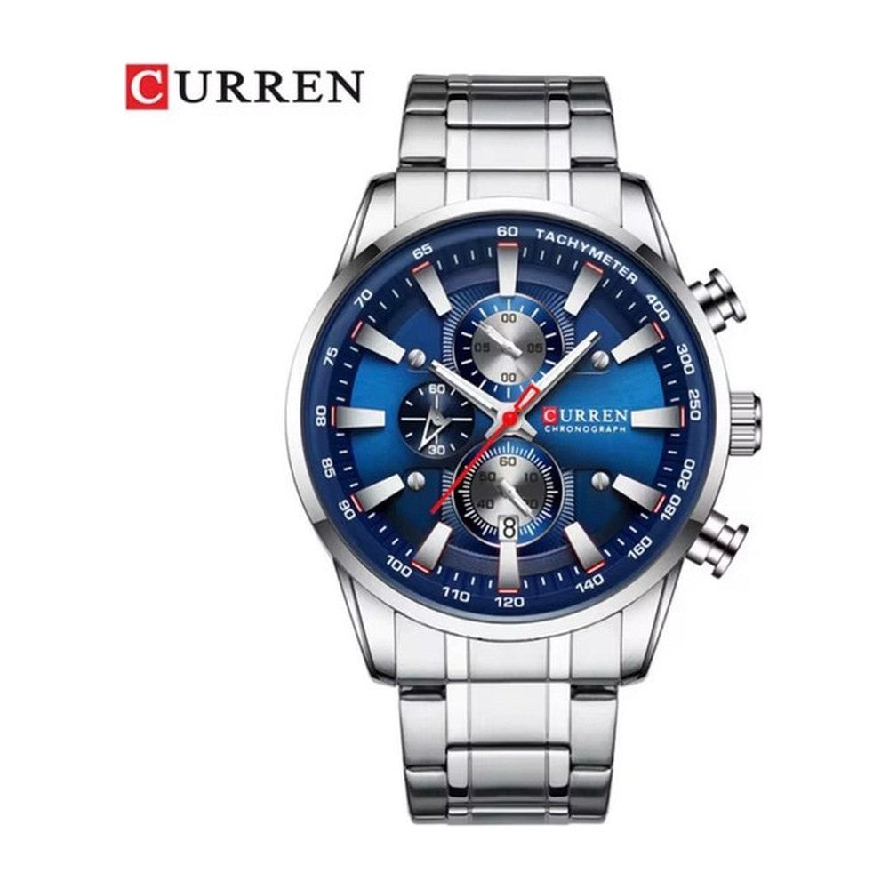 CURREN 8351 Cronógrafo Deportivo en Acero color Plateado / Azul