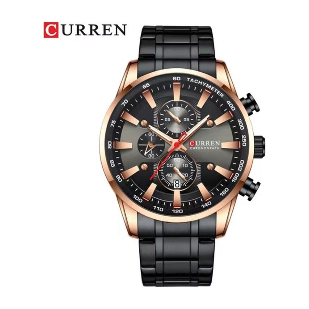 CURREN 8351 Cronógrafo Deportivo en Acero color Negro / Oro Rosa
