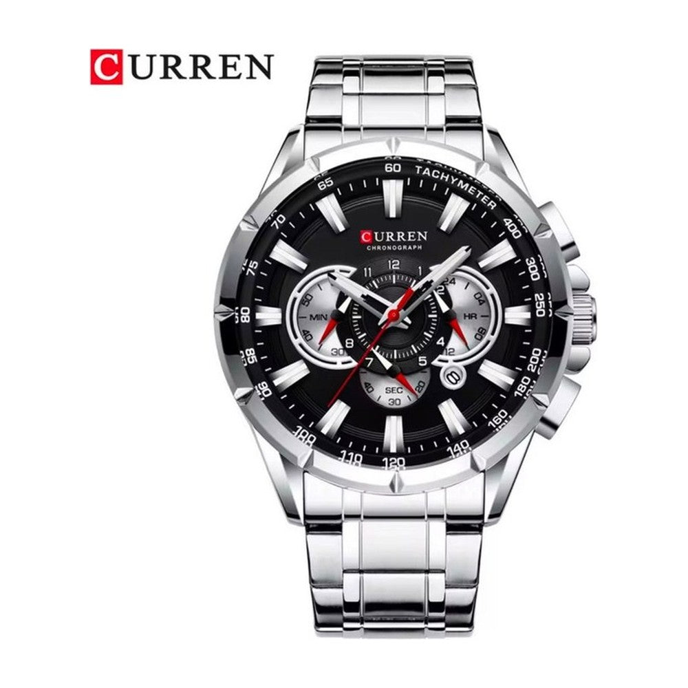CURREN 8363 Cronógrafo Deportivo en Acero color Plateado / Negro