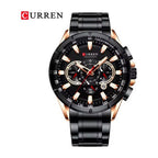 CURREN 8363 Cronógrafo Deportivo en Acero color Negro y Oro Rosa / Negro