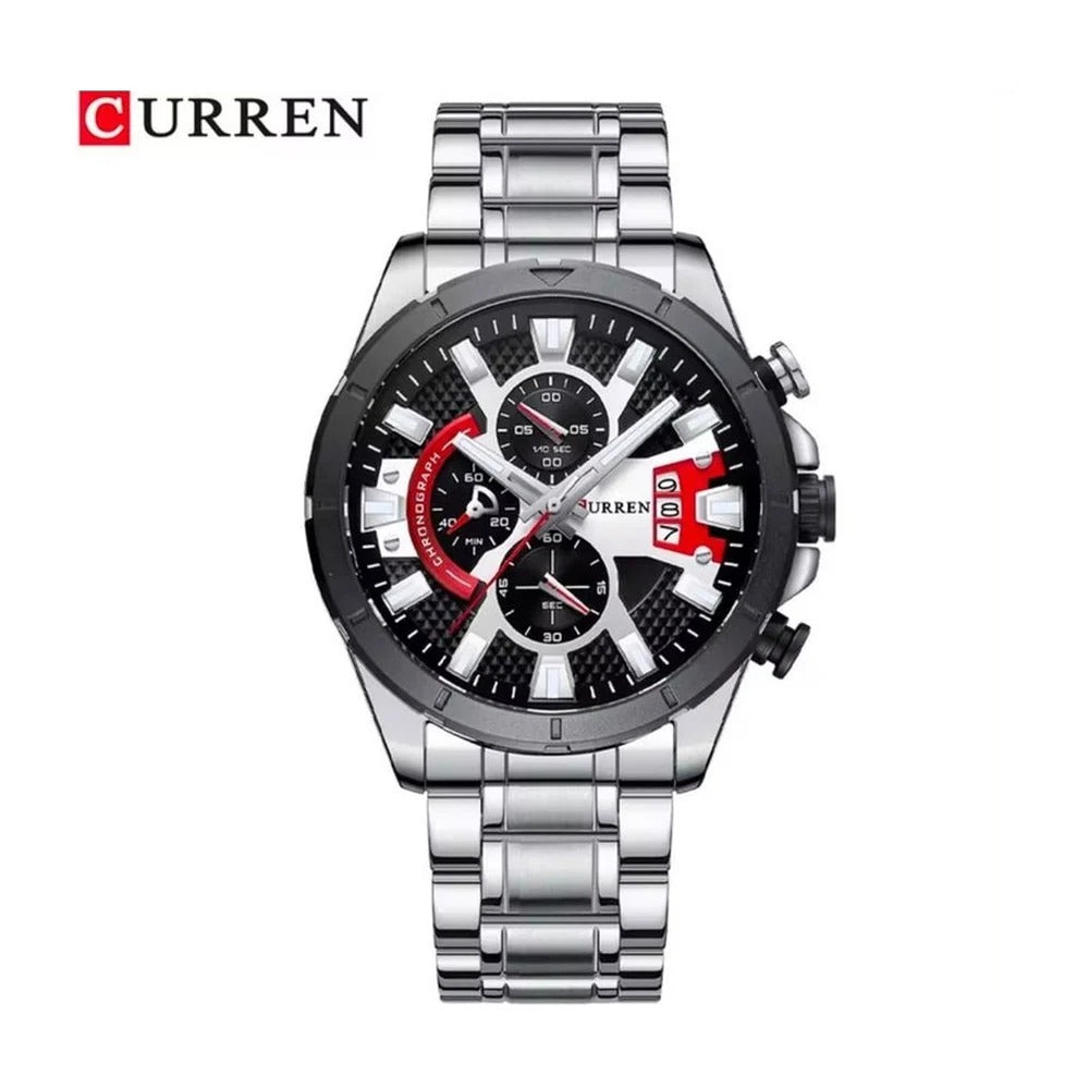 CURREN 8401 Cronógrafo Racing en Acero color Plateado / Negro