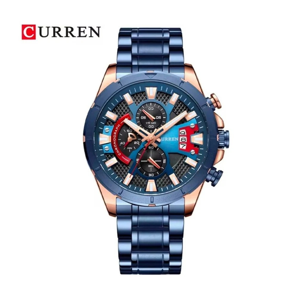 CURREN 8401 Cronógrafo Racing en Acero color Azul y Oro Rosa / Azul