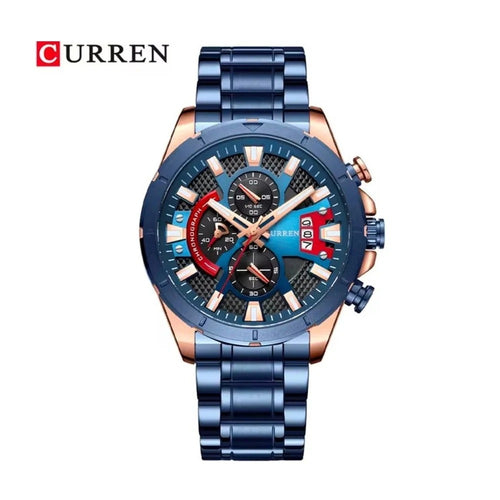 CURREN 8401 Cronógrafo Racing en Acero color Azul y Oro Rosa / Azul