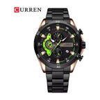 CURREN 8402 Cronógrafo Racing en Acero color Negro y Oro Rosa / Verde