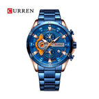 CURREN 8402 Cronógrafo Racing en Acero color Azul y Oro Rosa / Azul