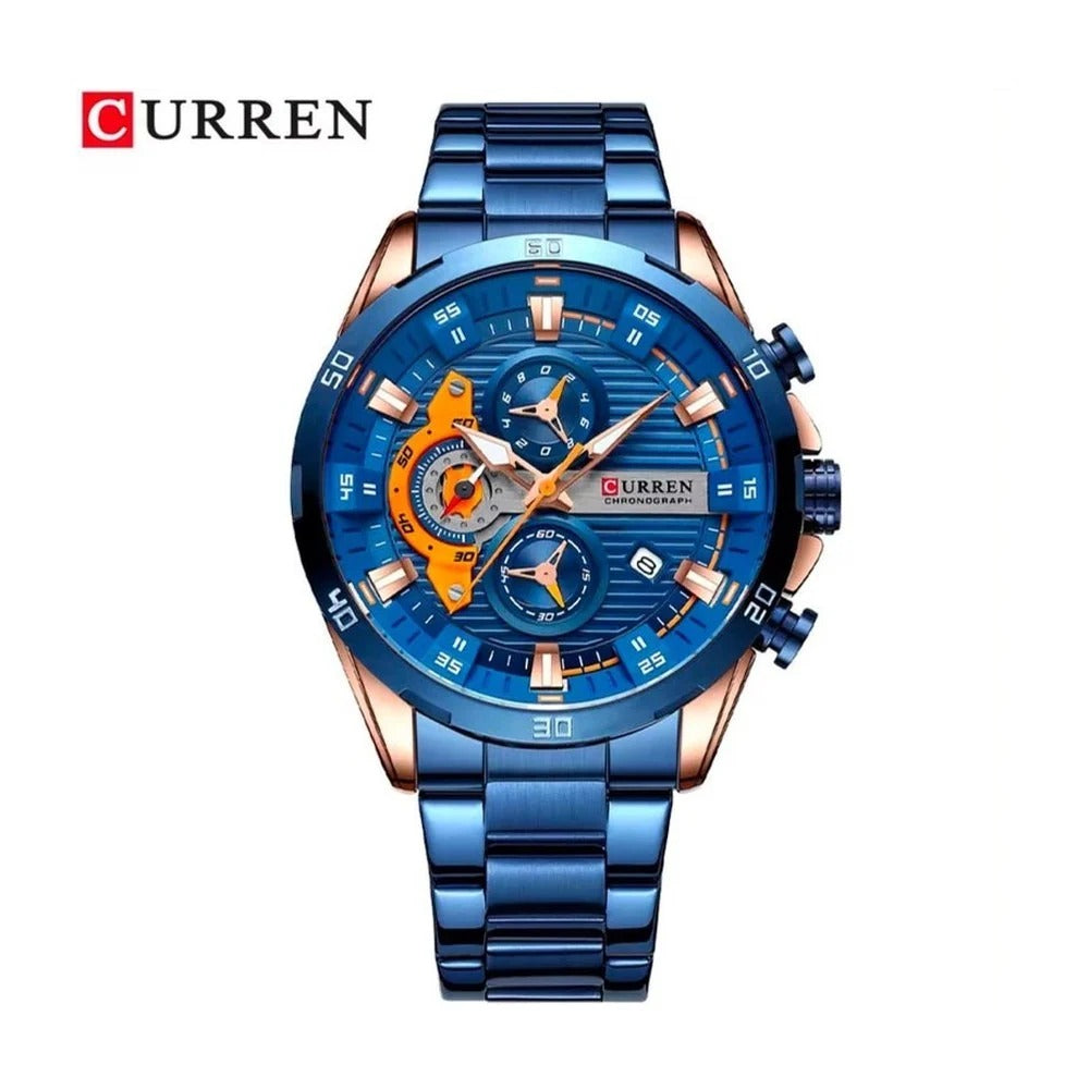CURREN 8402 Cronógrafo Racing en Acero color Azul y Oro Rosa / Azul