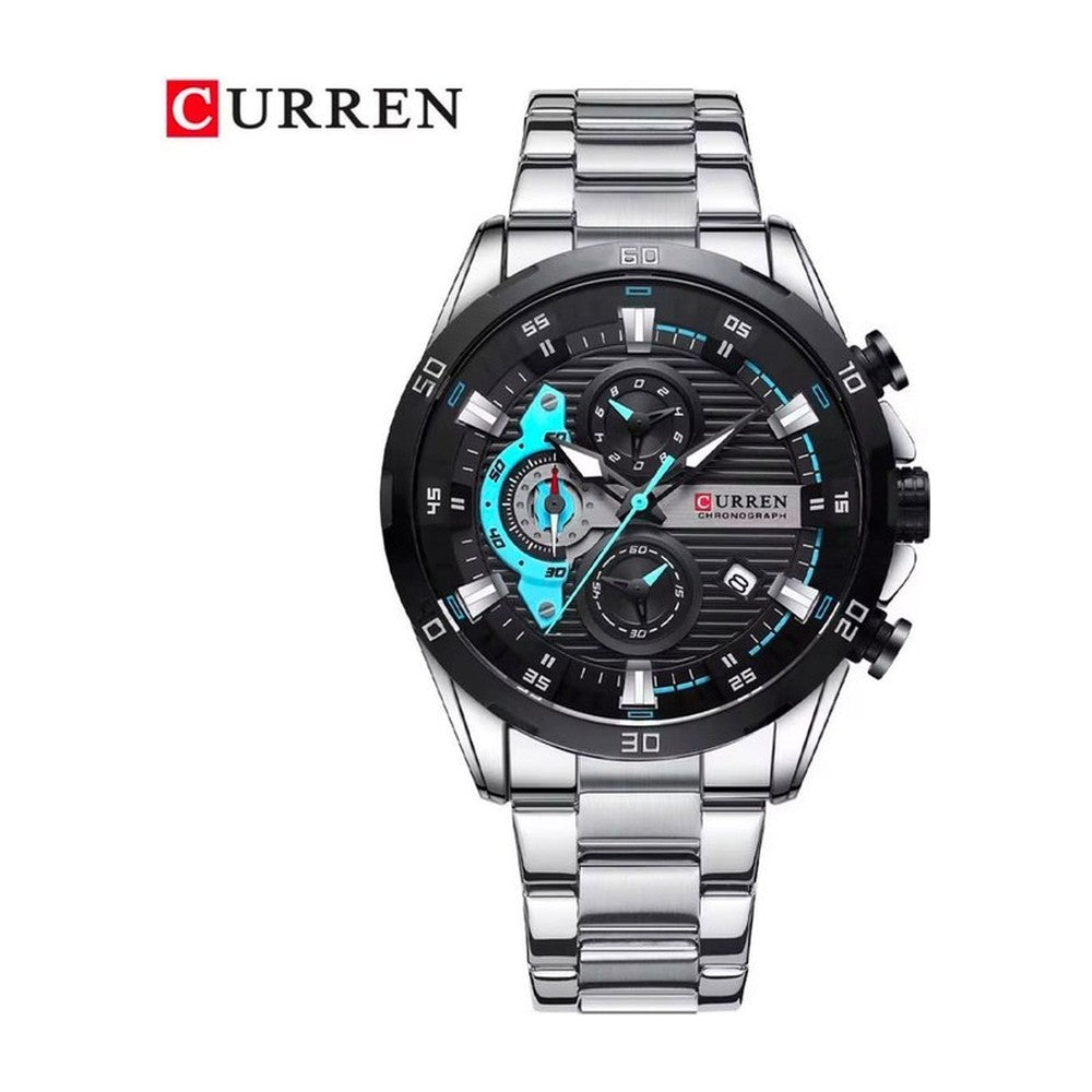 CURREN 8402 Cronógrafo Racing en Acero color Plateado / Azul