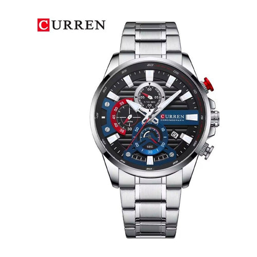 CURREN 8415 Cronógrafo Deportivo en Acero color Plateado / Azul