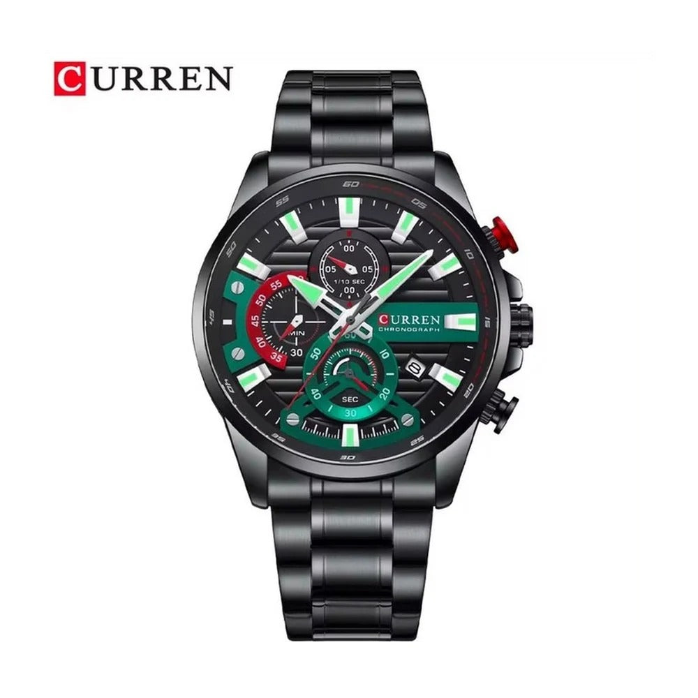 CURREN 8415 Cronógrafo Deportivo en Acero color Negro / Verde