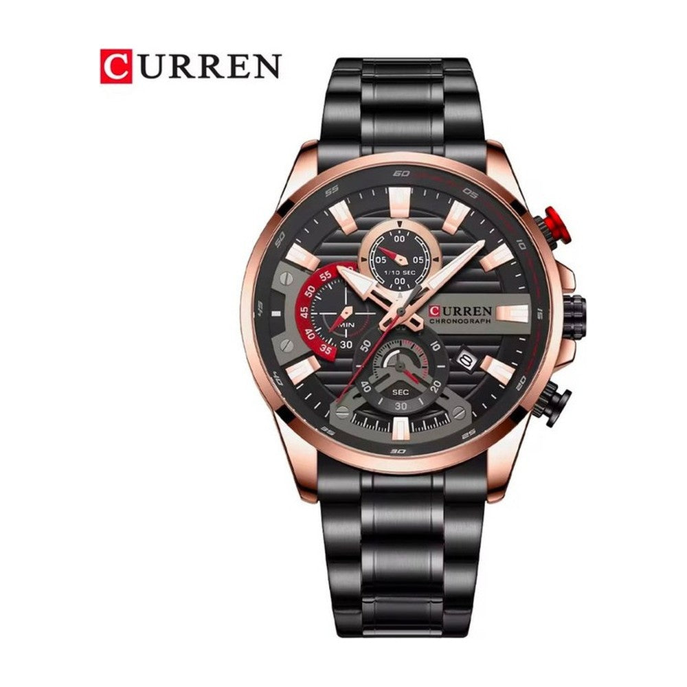 CURREN 8415 Cronógrafo Deportivo en Acero color Negro y Oro Rosa / Negro