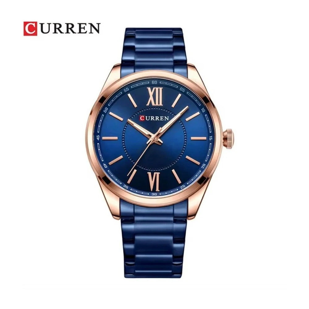 CURREN 8423 Reloj Clásico en Acero color Azul y Oro Rosa / Azul