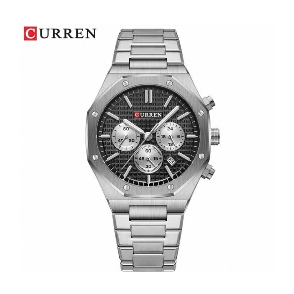 CURREN 8440 Cronógrafo Octagonal en Acero color Plateado / Gris