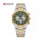 CURREN 8440 Cronógrafo Octagonal en Acero color Plateado y Dorado / Verde