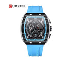 CURREN 8442 Cronógrafo Tonneau en Silicona color Goma Azul Claro / Negro