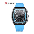 CURREN 8442 Cronógrafo Tonneau en Silicona color Goma Azul Claro / Negro