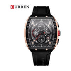 CURREN 8442 Cronógrafo Tonneau en Silicona color Goma Negra / Negro
