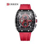 CURREN 8442 Cronógrafo Tonneau en Silicona color Goma Roja / Negro
