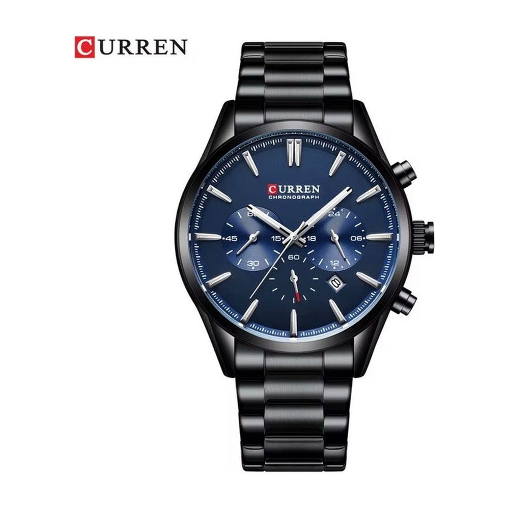 CURREN 8446 Cronógrafo Clásico en Acero color Negro / Azul
