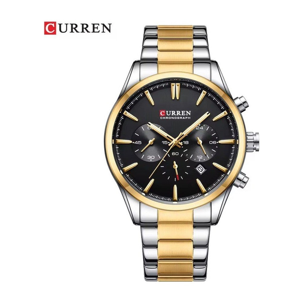 CURREN 8446 Cronógrafo Clásico en Acero color Plateado y Dorado / Negro