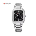 CURREN 8457 Reloj Rectangular en Acero color Plateado / Negro