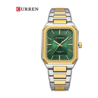 CURREN 8457 Reloj Rectangular en Acero color Plateado y Dorado / Verde