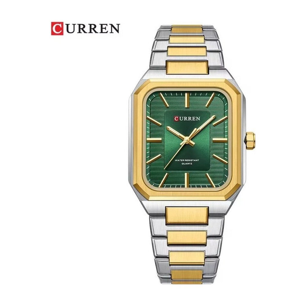 CURREN 8457 Reloj Rectangular en Acero color Plateado y Dorado / Verde