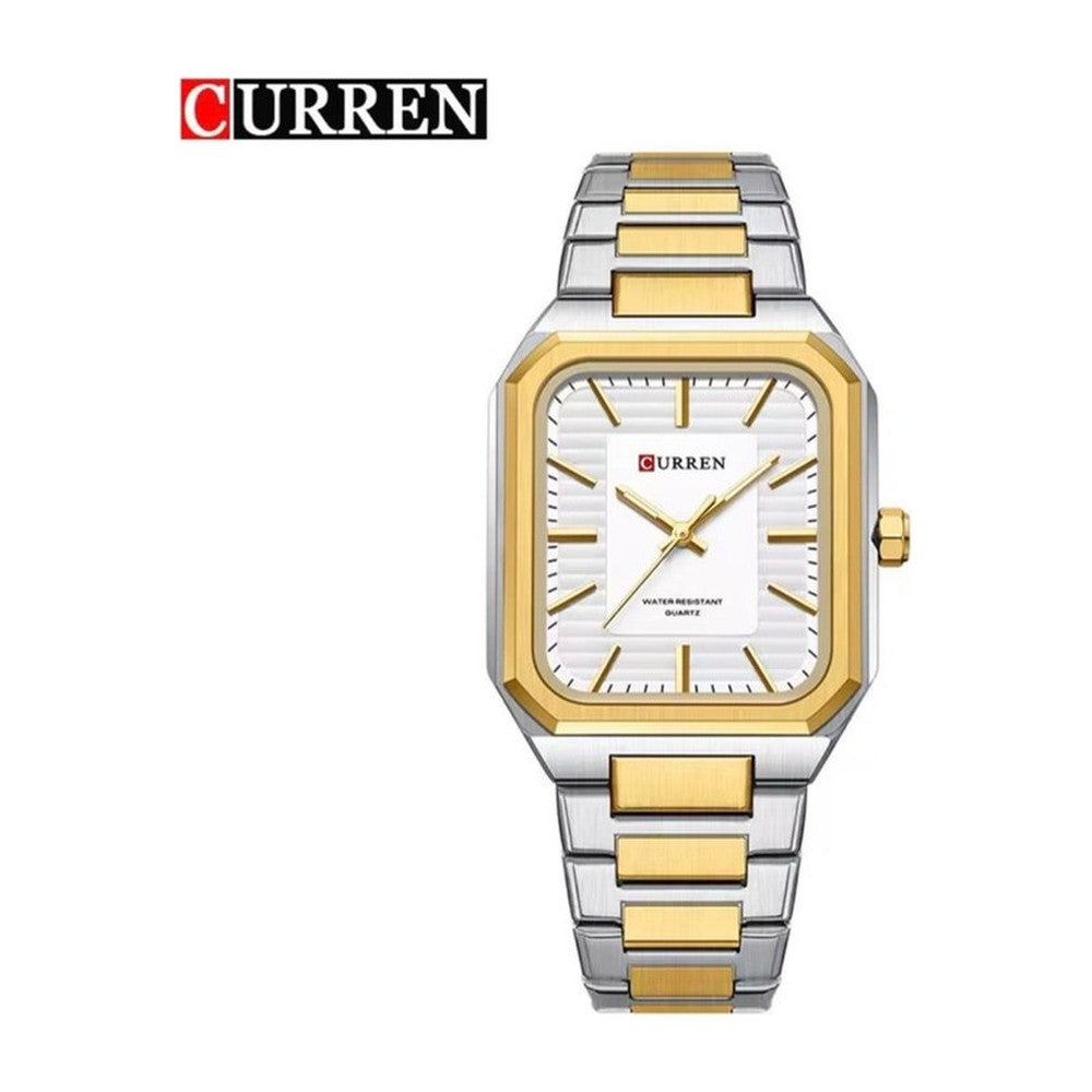 CURREN 8457 Reloj Rectangular en Acero color Dorado / Blanco