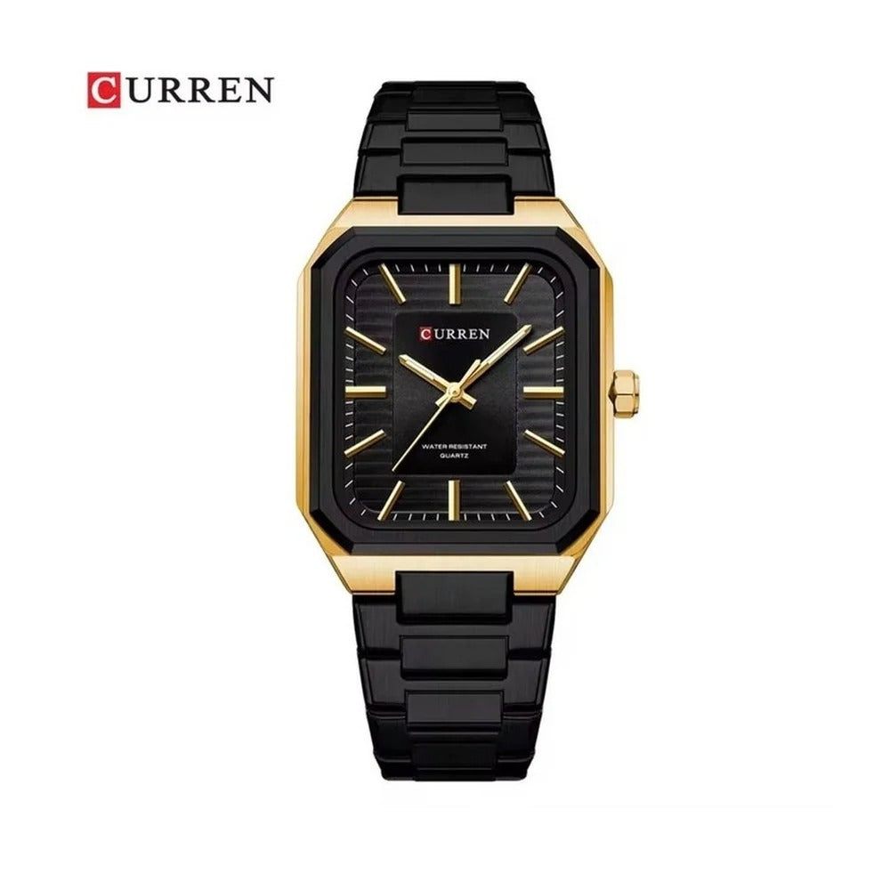 CURREN 8457 Reloj Rectangular en Acero color Negro y Dorado / Negro