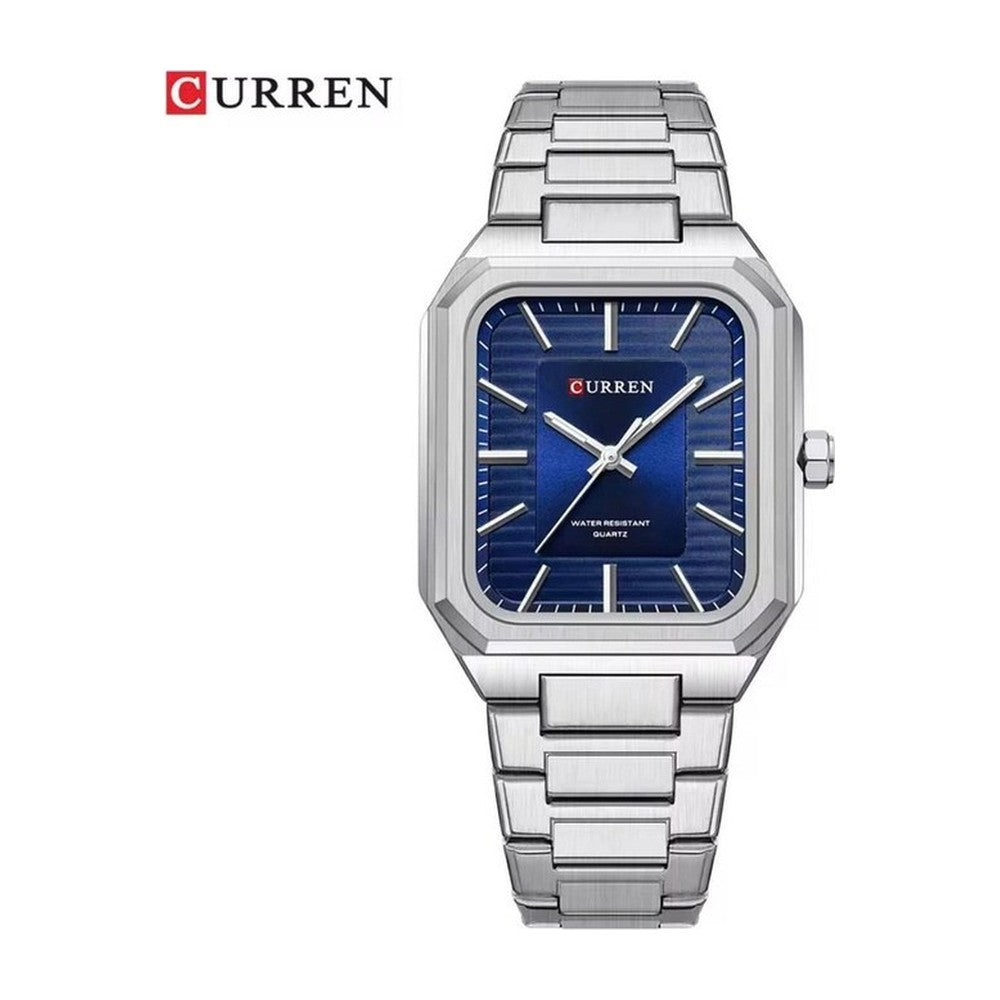CURREN 8457 Reloj Rectangular en Acero color Plateado / Azul
