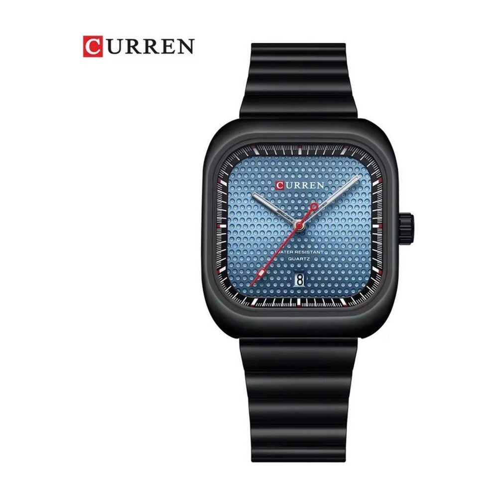 CURREN 8460 Reloj Cuadrado en Acero color Negro / Azul Claro