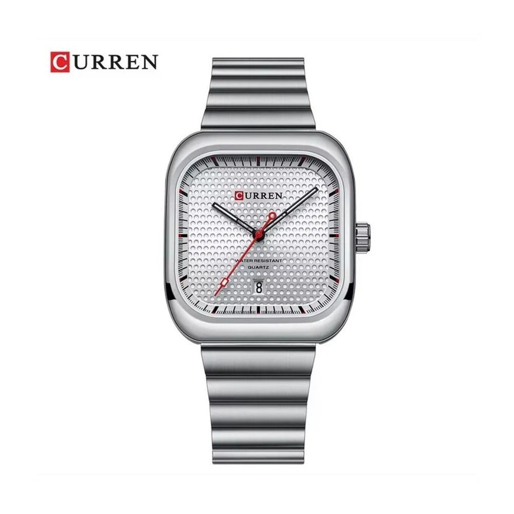 CURREN 8460 Reloj Cuadrado en Acero color Plateado / Blanco
