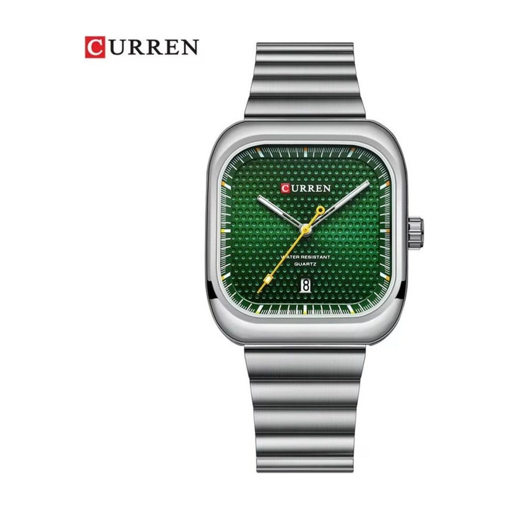 CURREN 8460 Reloj Cuadrado en Acero color Plateado / Verde