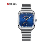 CURREN 8460 Reloj Cuadrado en Acero color Plateado / Azul