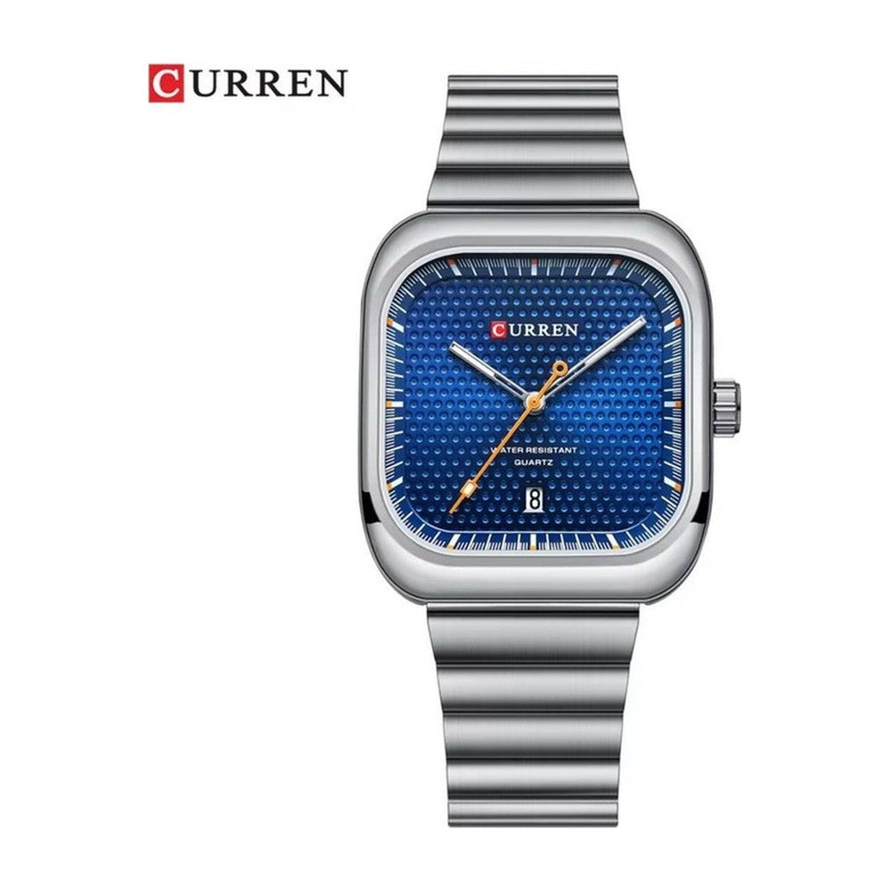 CURREN 8460 Reloj Cuadrado en Acero color Plateado / Azul