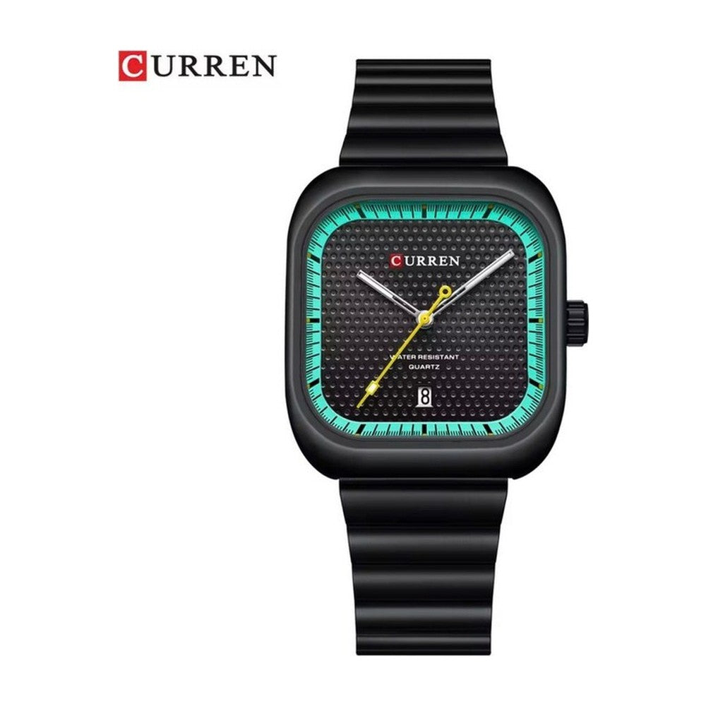 CURREN 8460 Reloj Cuadrado en Acero color Negro / Verde Agua