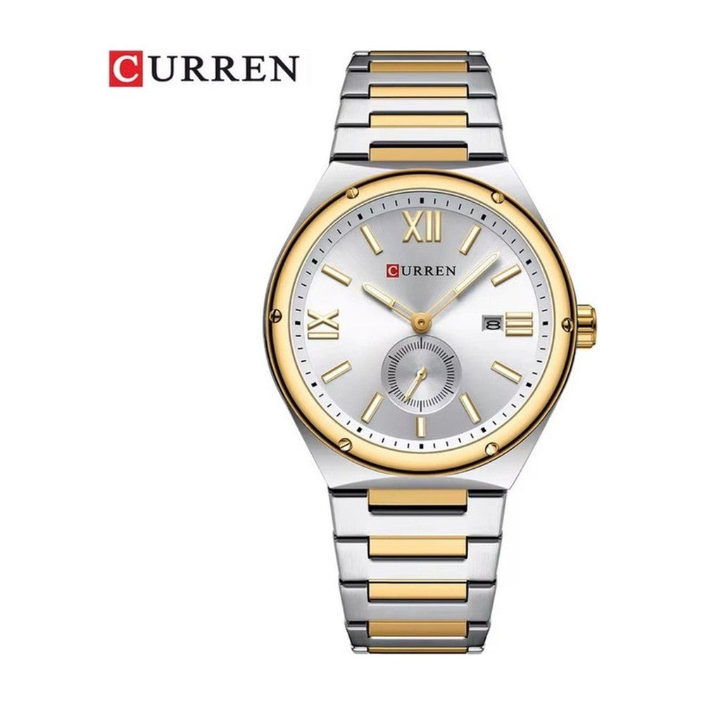 CURREN 8471 Reloj Clásico Números Romanos color Plateado y Dorado / Blanco