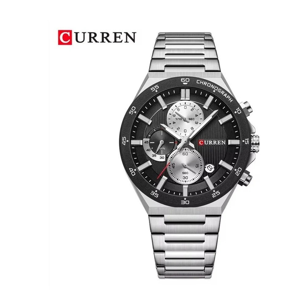 CURREN 8481 Cronógrafo Deportivo en Acero color Plateado / Negro