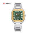 CURREN 8482 Reloj Cuadrado Números Romanos color Plateado y Dorado / Verde