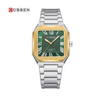 CURREN 8482 Reloj Cuadrado Números Romanos color Plateado y Dorado / Verde