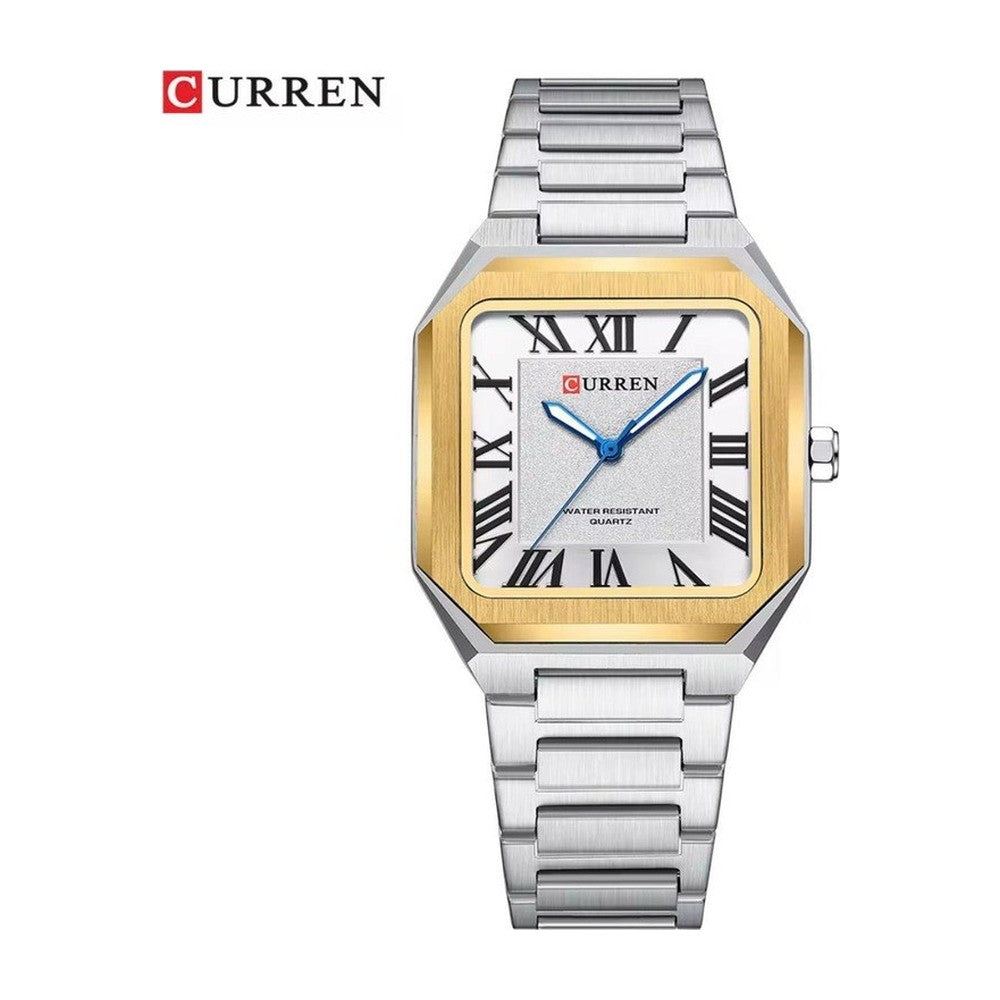 CURREN 8482 Reloj Cuadrado Números Romanos color Plateado y Dorado / Blanco