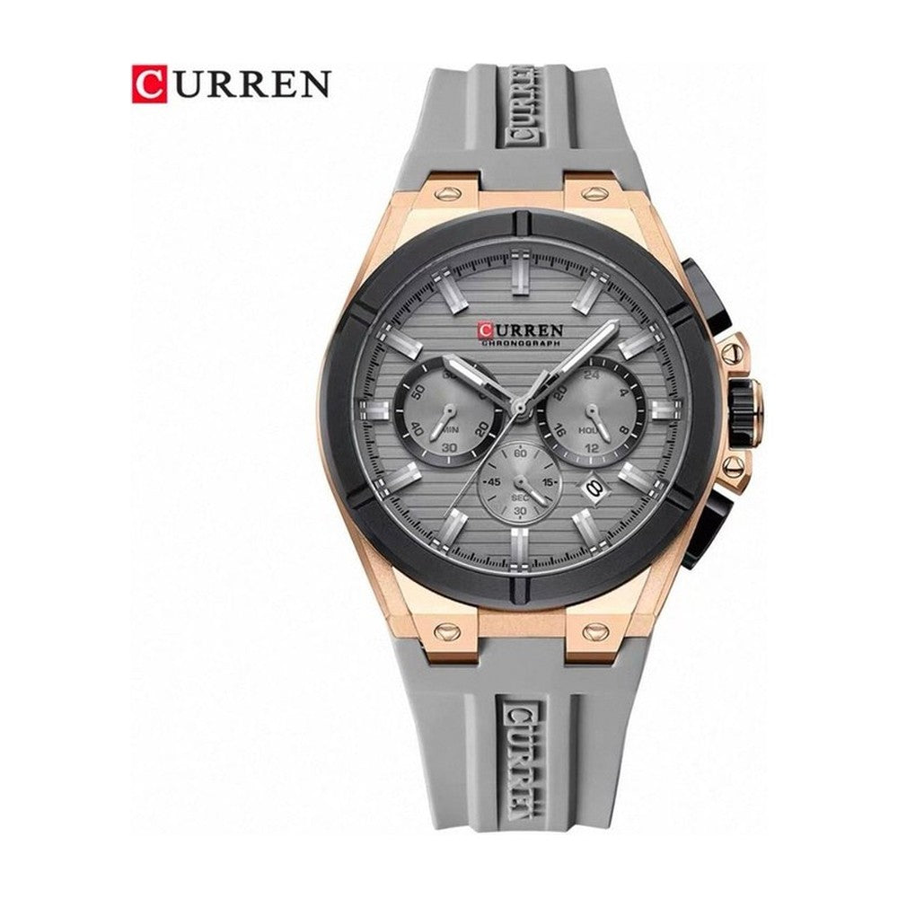 CURREN 8487 Cronógrafo con Correa de Silicona color Goma Gris / Gris