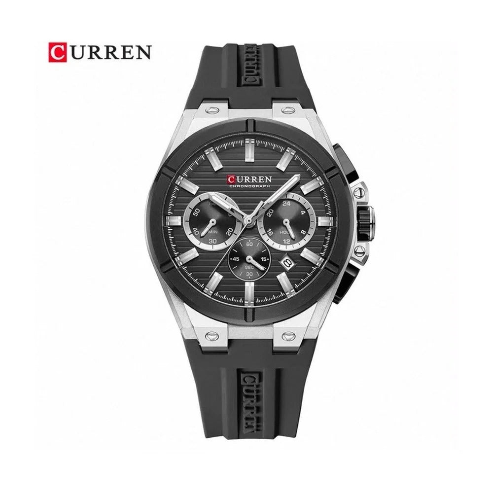 CURREN 8487 Cronógrafo con Correa de Silicona color Goma Negra / Negro