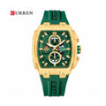 CURREN 8488 Cronógrafo Tonneau en Silicona color Goma Verde / Verde