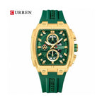 CURREN 8488 Cronógrafo Tonneau en Silicona color Goma Verde / Verde