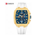 CURREN 8488 Cronógrafo Tonneau en Silicona color Goma Blanca / Azul